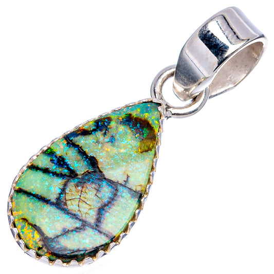 Teardrop opal pendant in .925 sterling silver with open bail and textured bezel