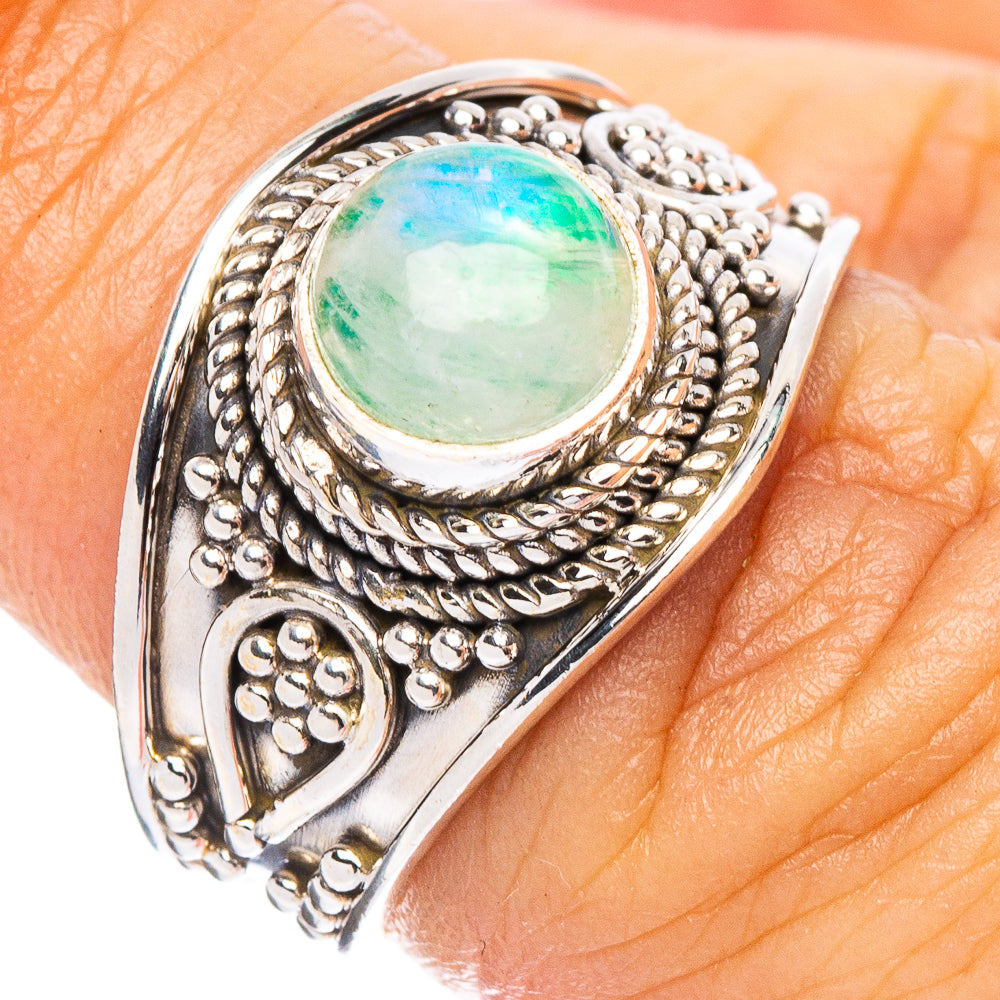 Rainbow Moonstone Ring Size 6.5 (925 Sterling Silver) R8005