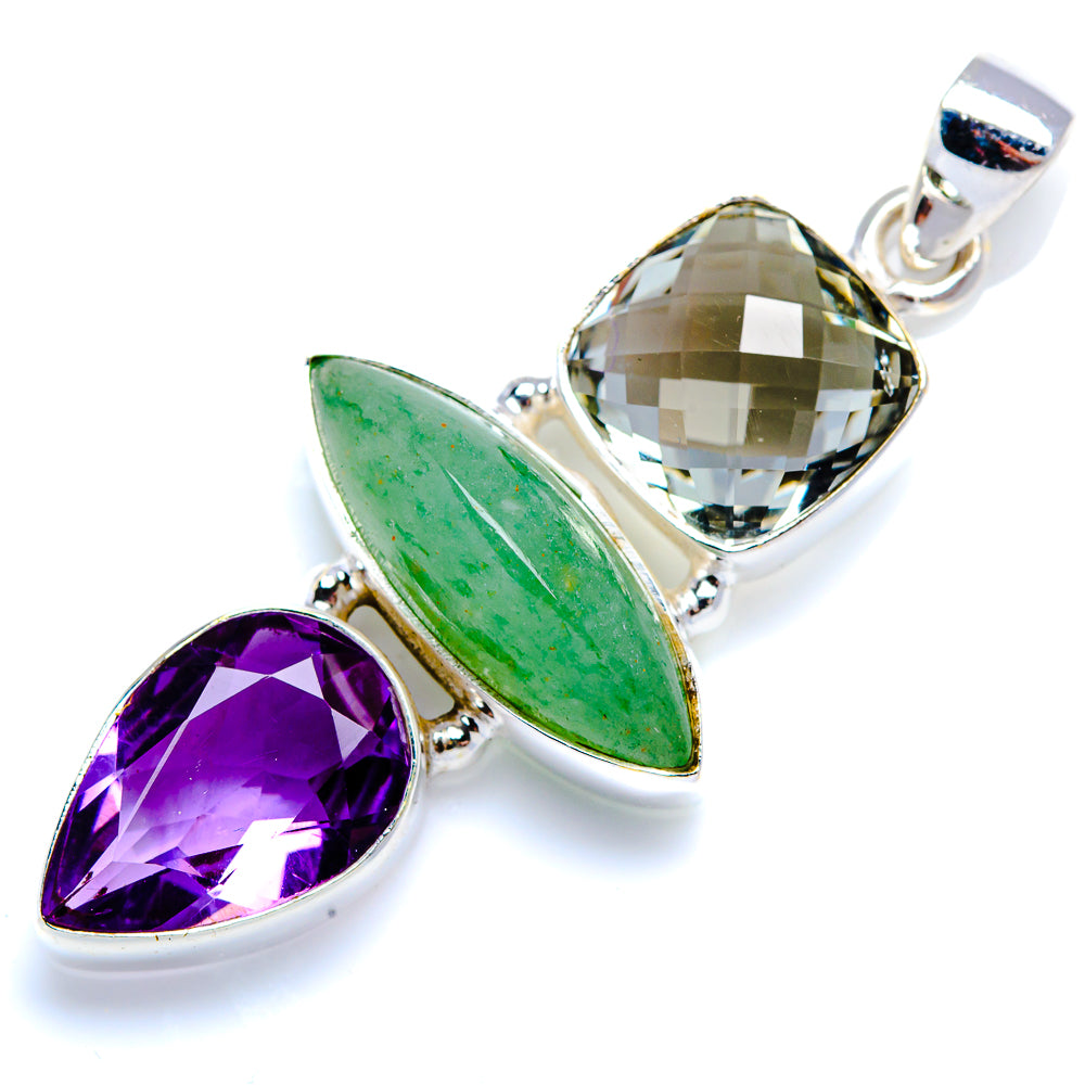 Prehnite, Amethyst, Green Amethyst 925 Sterling Silver Pendant 2" (925 Sterling Silver) PD38388