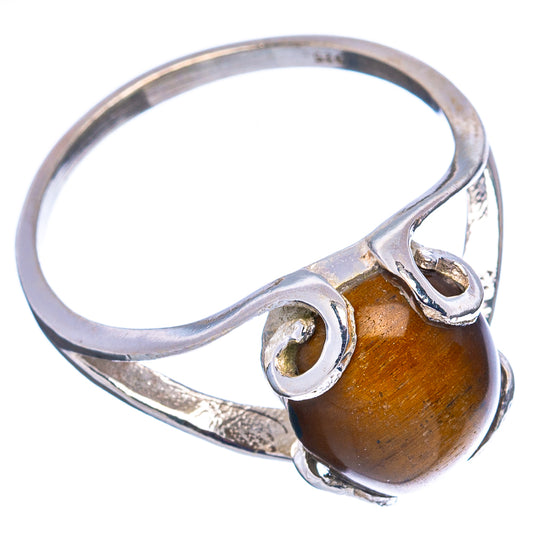 Sterling silver tiger's-eye ring with side oval cabochon and raised bezel
