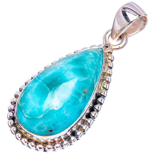 Larimar teardrop pendant with .925 sterling silver bail and scalloped bead trim