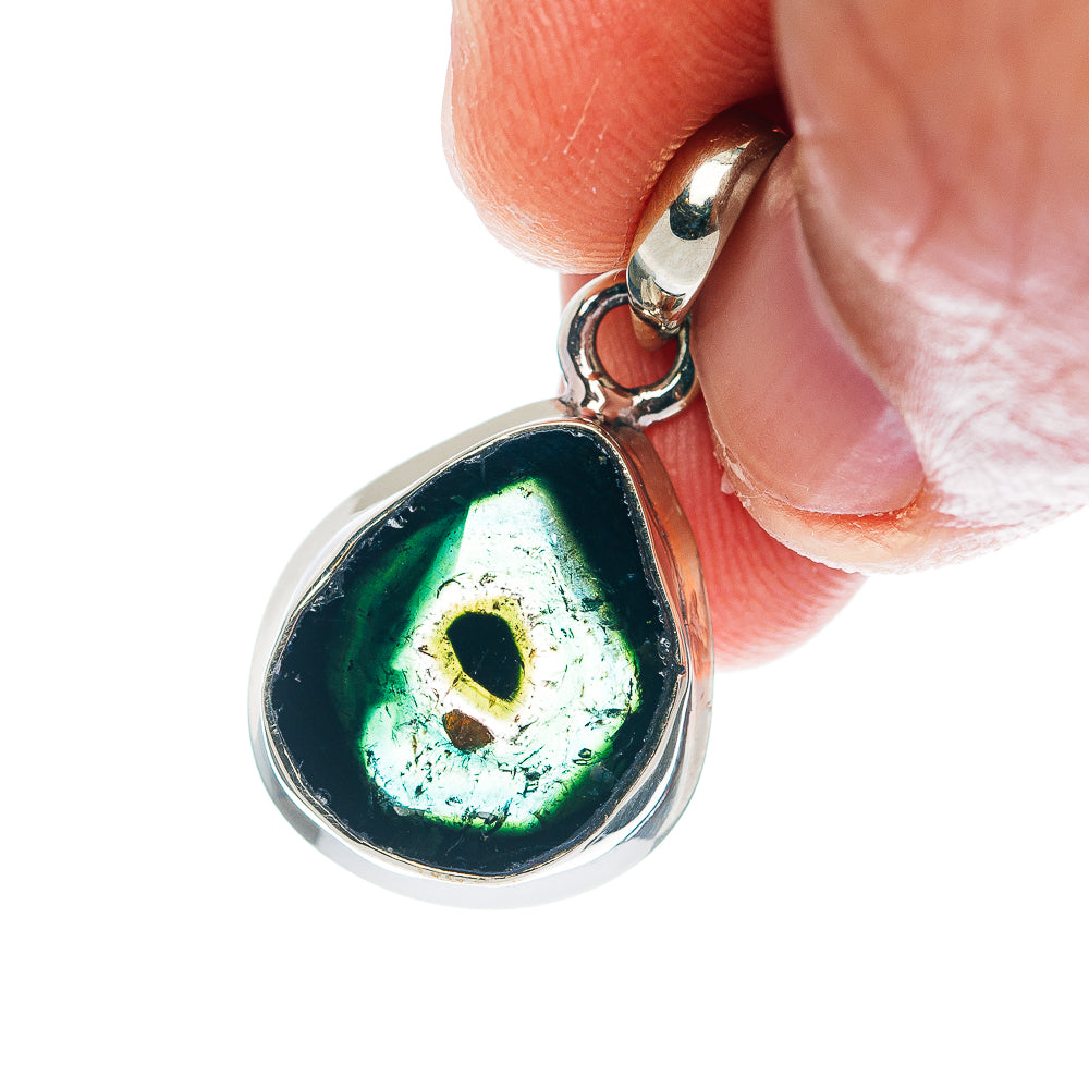 Teardrop green tourmaline-style pendant with German silver frame and loop bail