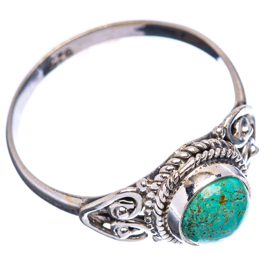 Sterling silver turquoise ring side view, oval stone with bead and swirl filigree