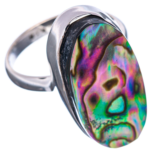 Size 6 .925 sterling silver abalone shell ring with colorful oval inlay and band