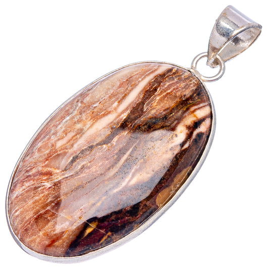 Silver-plated zebra jasper oval pendant with loop bail, full view