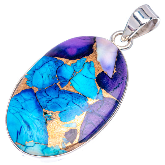 Premium Purple Dahlia Turquoise Pendant 1 5/8" (.925 Sterling Silver)