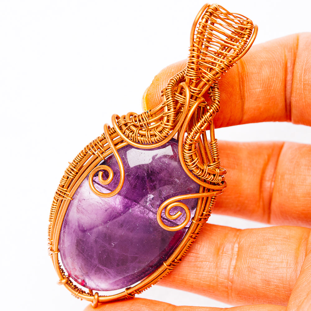 Dark Amethyst Wire Wrap Pendant 2 7/8" (Copper)