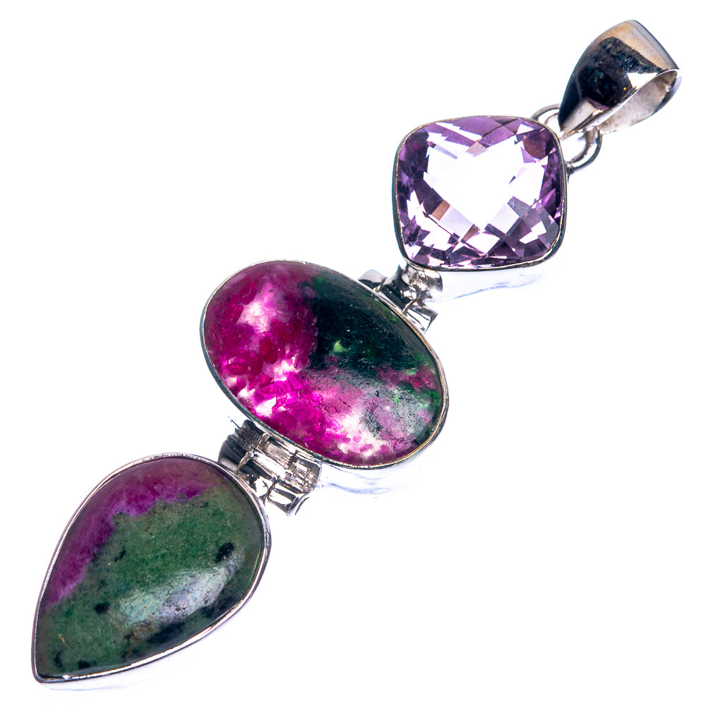 Ruby Zoisite, Amethyst 925 Sterling Silver Pendant 2 3/8"
