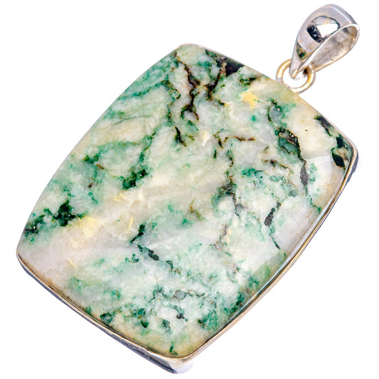 Mariposite pendant with green-and-white stone and 925 silver bail