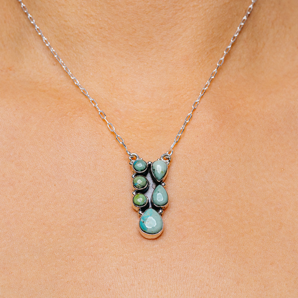 Turquoise pendant necklace with oval stones on .925 sterling silver chain