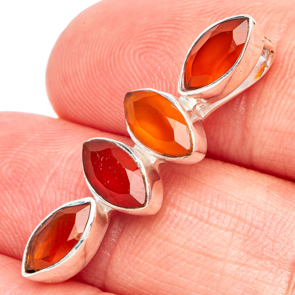 925 sterling silver pendant with three marquise carnelian stones, red-orange hues