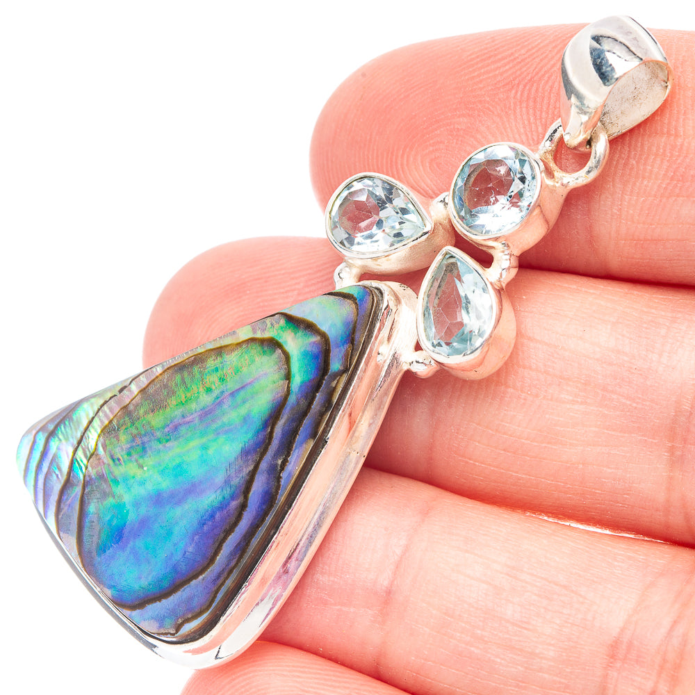 Abalone Shell, Blue Topaz Pendant 2" (925 Sterling Silver) P44478