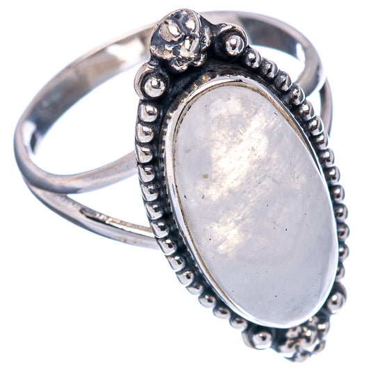 Oval moonstone cabochon ring with .925 sterling silver, beaded and scroll silver setting
