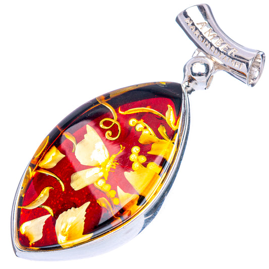 Amber Intaglio Butterfly Pendant 1 3/4" (925 Sterling Silver) P42567