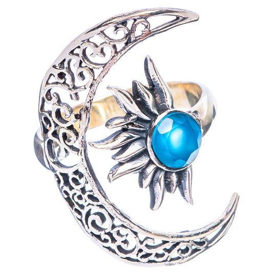 Chalcedony Moon Sun Dainty Ring Size 7 Adjustable (925 Sterling Silver) R5243