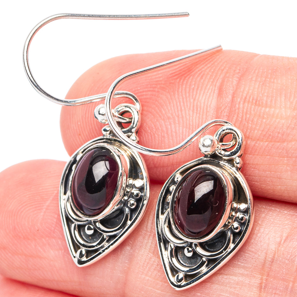 Garnet Earrings 1 1/4" (925 Sterling Silver) E2935