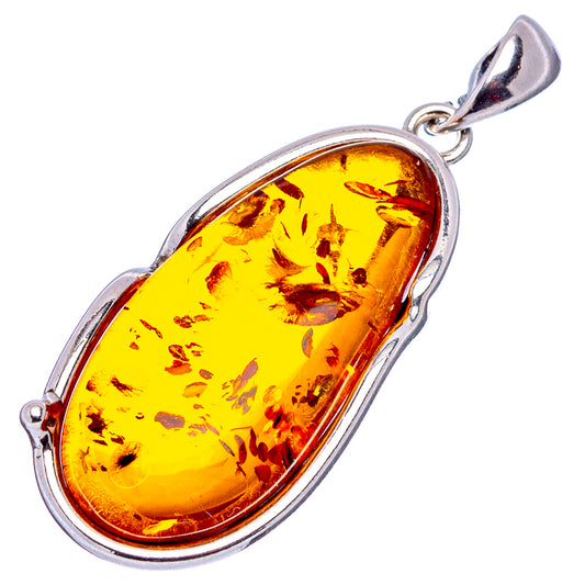 Oval honey amber pendant with .925 sterling silver bezel and top loop bail, golden yellow