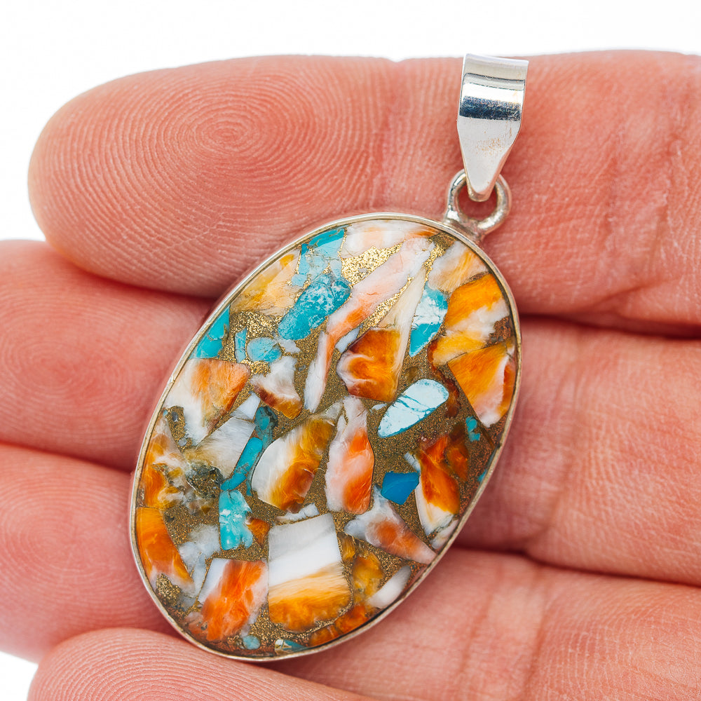Premium Spiny Oyster Turquoise Pendant 1 3/4" (.925 Sterling Silver)