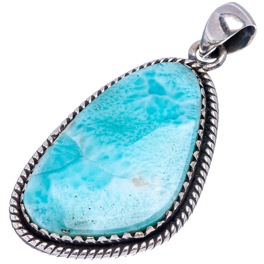 Teardrop Larimar pendant with blue-green stone and braided .925 sterling silver frame