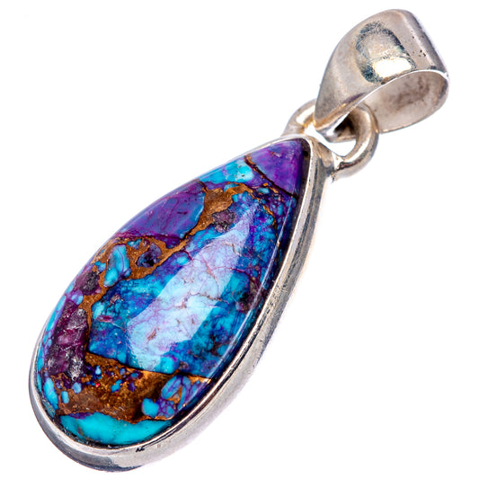 Teardrop turquoise pendant in .925 sterling silver with open-top bail and purple-blue stone