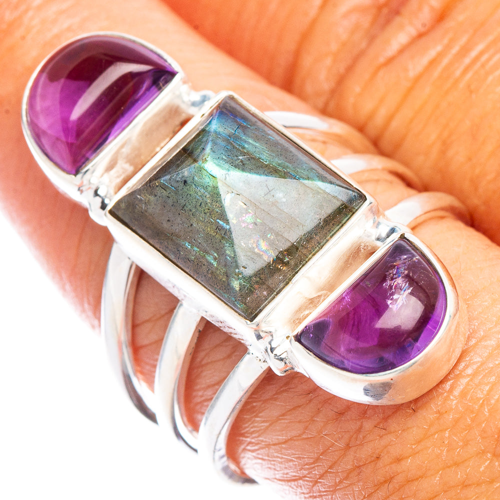 Labradorite, Amethyst Ring Size 9 (925 Sterling Silver) R7018