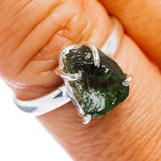 Czech Moldavite Ring Size 9 (.925 Sterling Silver)