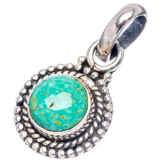 Turquoise round bail pendant in textured sterling silver with loop top.