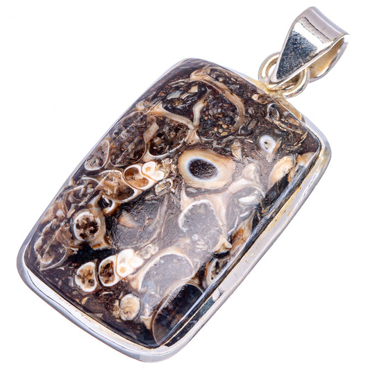 Rectangular Turritella agate pendant with silver frame and bail, swirling dark to light stone