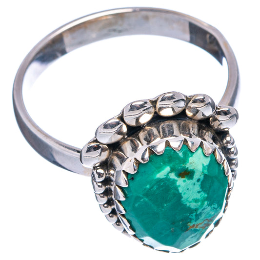 Sterling silver ring with round green turquoise cabochon and scalloped bezel