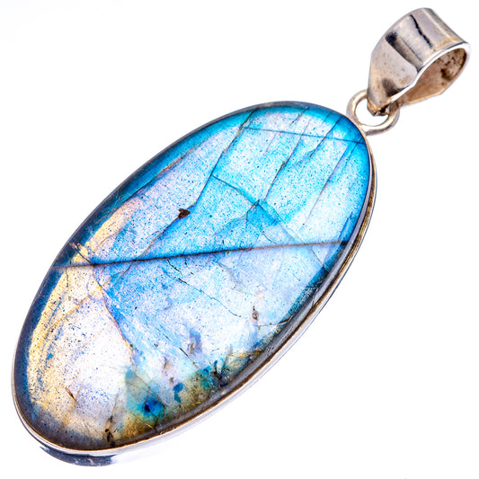 Blue labradorite teardrop pendant, textured silver edge and bail detail