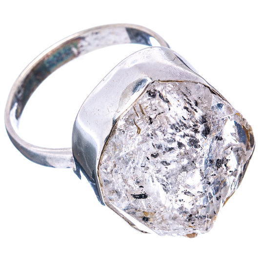 Sterling silver ring side view with faceted clear crystal stone, size 9