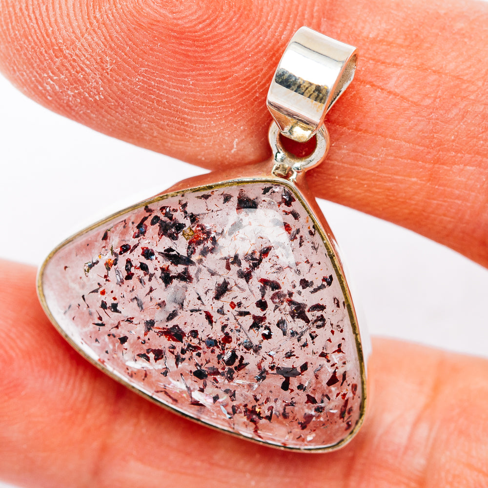 Lepidocrocite teardrop pendant in .925 sterling silver with silver bail, pink stone