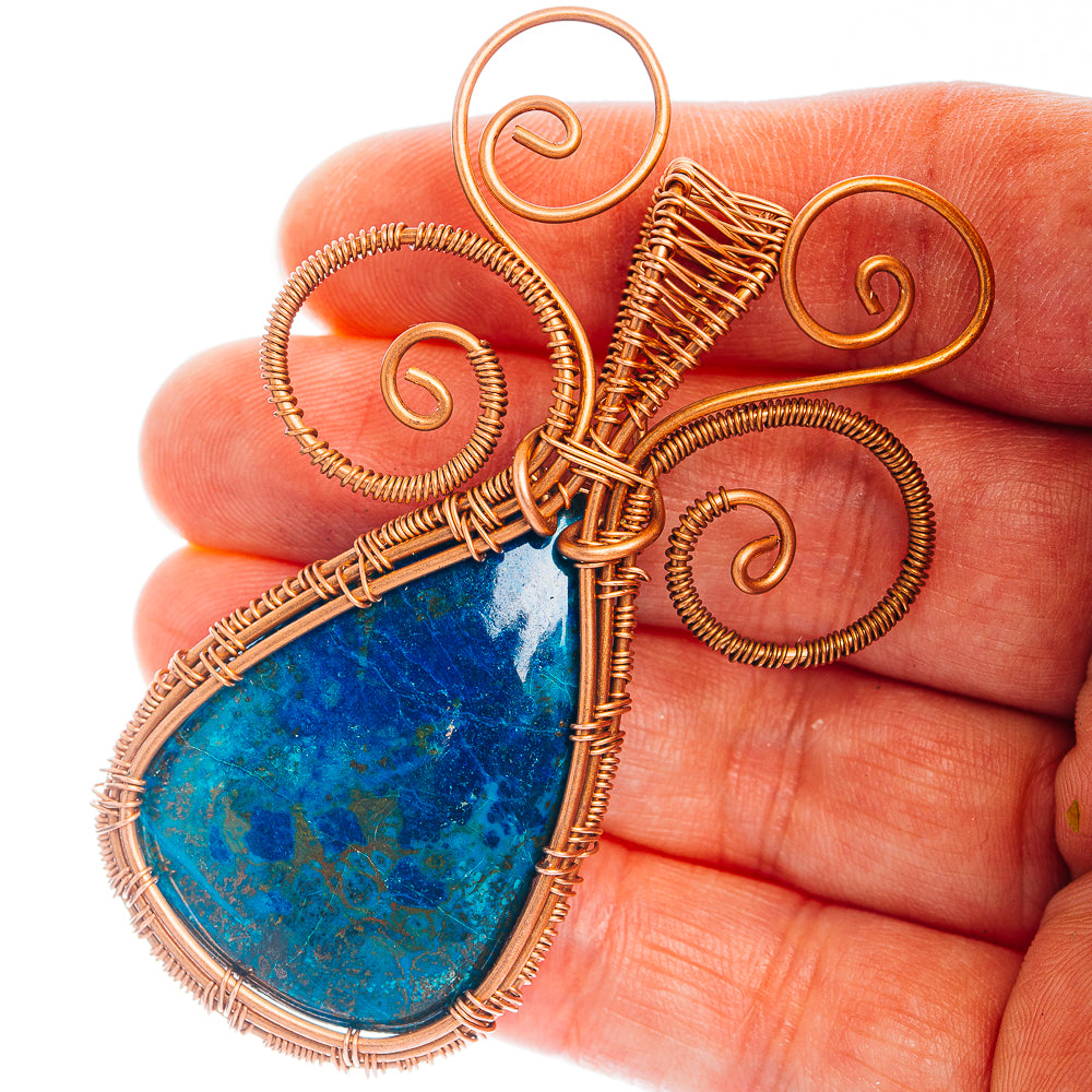 Shattuckite Wire Wrap Pendant 2 5/8" (Copper)