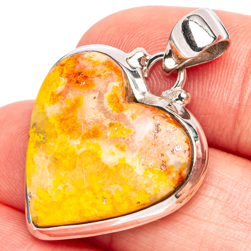 Bumblebee Jasper Heart Pendant 1 1/4" (.925 Sterling Silver)