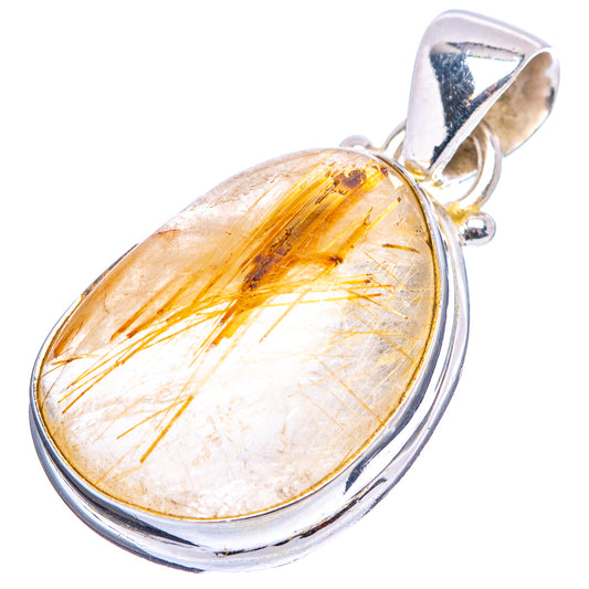 Oval rutilated quartz pendant with golden needle inclusions, sterling silver frame