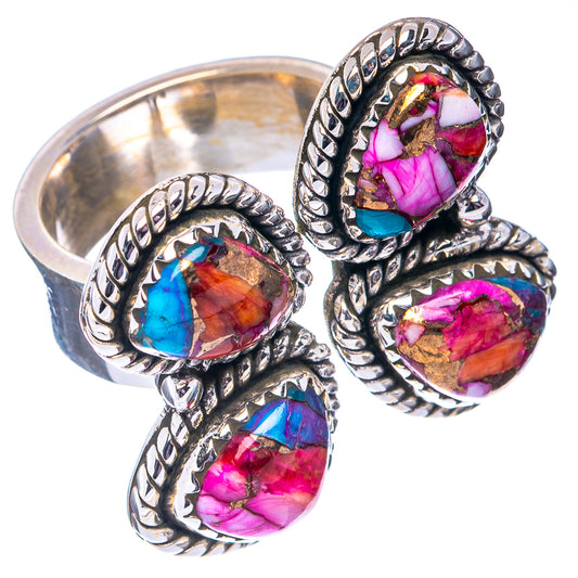 Sterling silver ring with four colorful gemstone ovals and ornate halo details