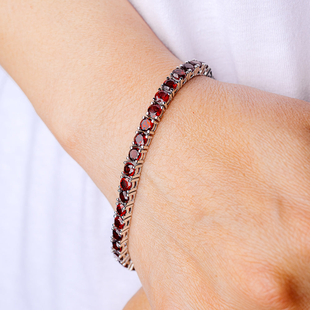 Garnet Bracelet 7 1/2" (925 Sterling Silver) B90379