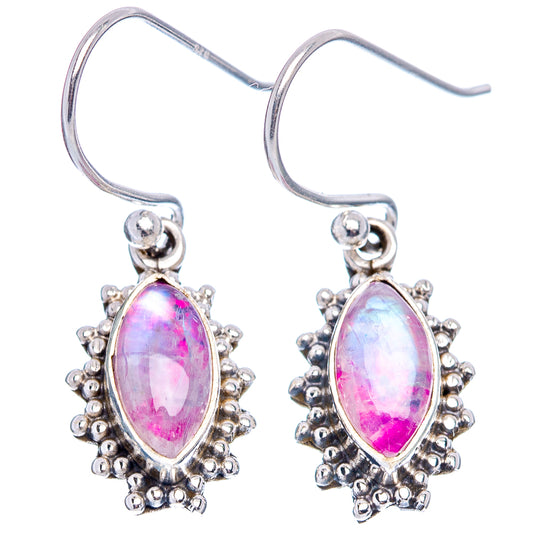 Sterling silver drop earrings with pink/lavender oval moonstone and beaded halo setting