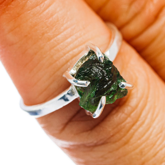 Czech Moldavite Ring Size 7.25 (.925 Sterling Silver)