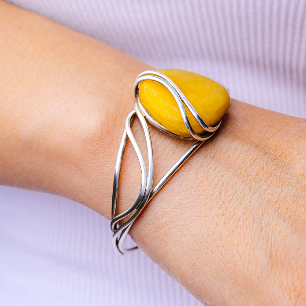 Baltic Amber Cuff Bracelet Adjustable (.925 Sterling Silver)