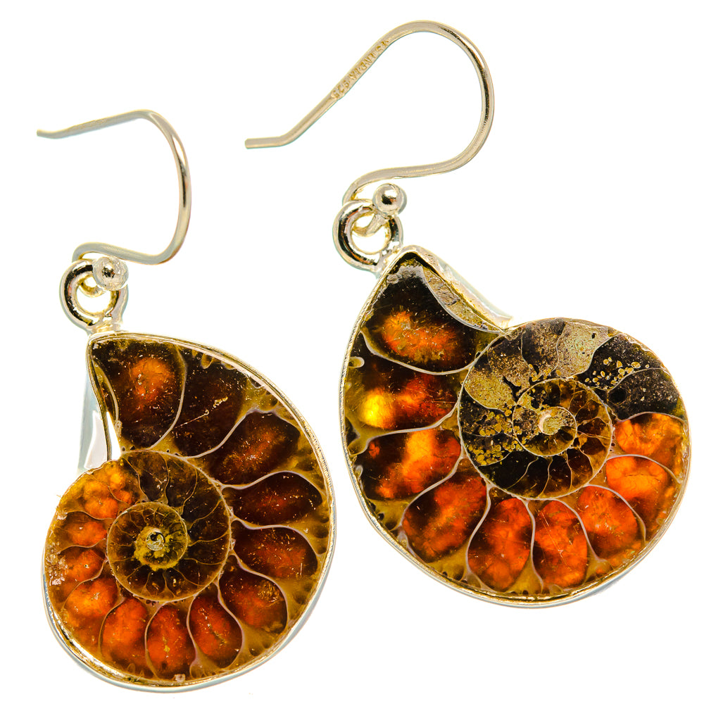Ammonite Fossil Earrings 1 1/2" (925 Sterling Silver) EARR431995