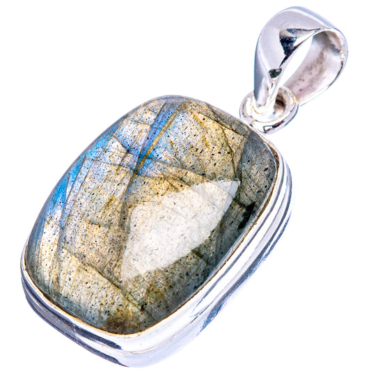 Labradorite pendant in .925 sterling silver bezel, oval gray stone with blue highlights