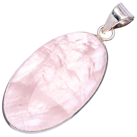 Rose quartz pendant, oval pale-pink stone with silver-plated bezel and bail