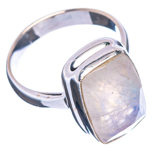 Faceted moonstone ring, sterling silver band and curved bezel, side view