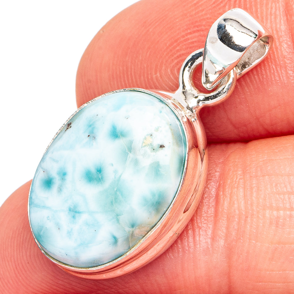 Rare Larimar Pendant 1 1/8" (.925 Sterling Silver)