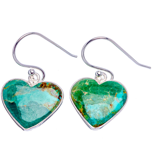 Turquoise heart drop earrings in silver tone with secure fishhook backs
