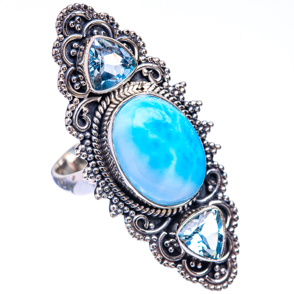 Large Larimar, Blue Topaz Ring Size 6 (925 Sterling Silver) R141594