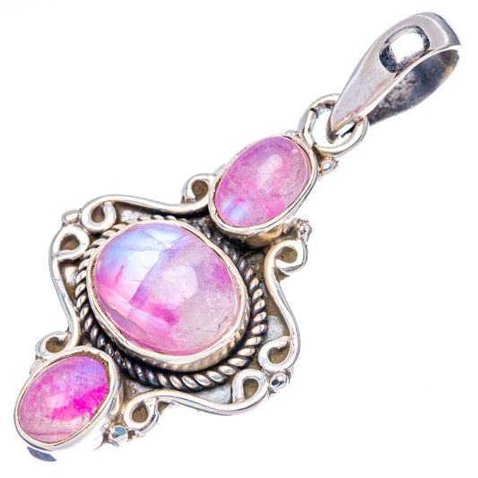 Sterling silver moonstone pendant, oval pink cabochons with top bail for a chain