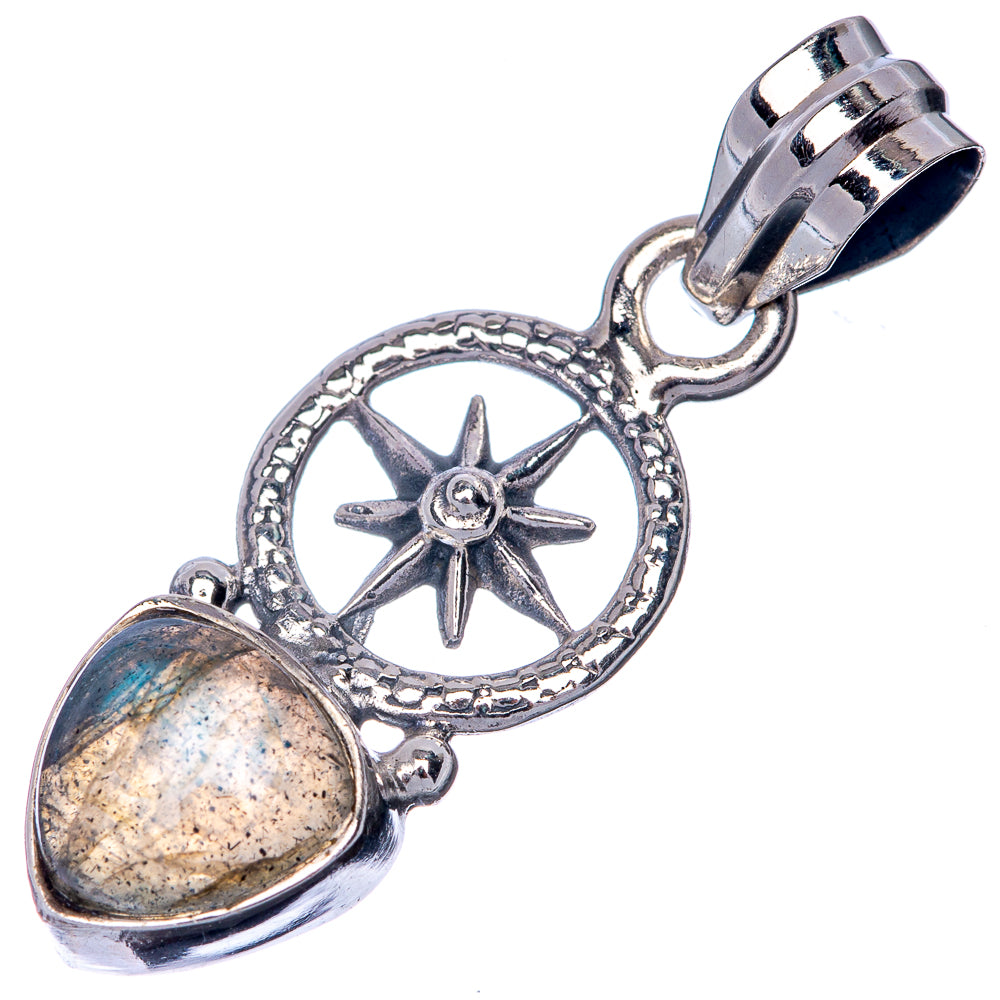 Sterling silver labradorite dainty pendant with oval cabochon and star in round frame