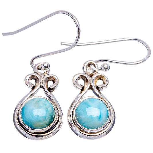 Larimar dangle earrings, .925 sterling silver, round turquoise cabochons